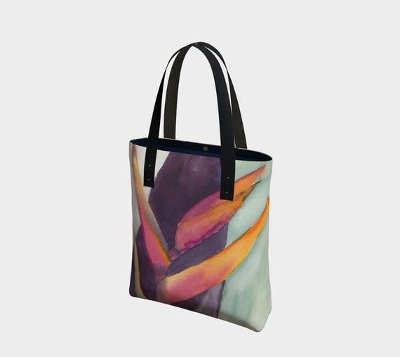 Heliconia & Leaf bag, dramatic, tropical, vacation, watercolour