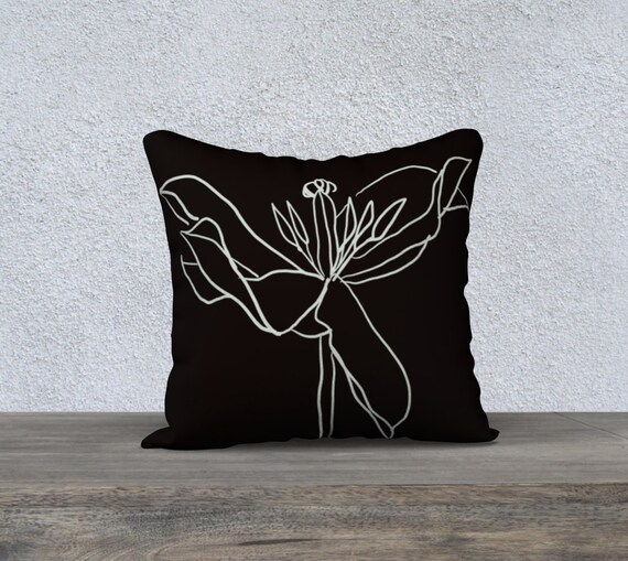 Regent's Park Tulip 1 pillow cover, Black & White art pillow, sophisticated, minimalist, line art, floral, botanical illustration, modern