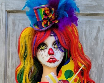 Handpainted Mannequin, Clown Mannequin, Clown Wreath, Clown Decor, Clown Centerpiece, Carnival Party, Party Idea