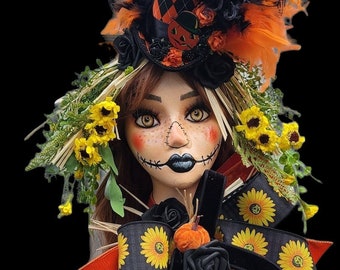 Scarecrow Mannequin, Mannequin Head Display, Painted Mannequin, Mannequin Head, Top Hat, Handpainted Mannequin, Scarecrow Decor, Fall Decor