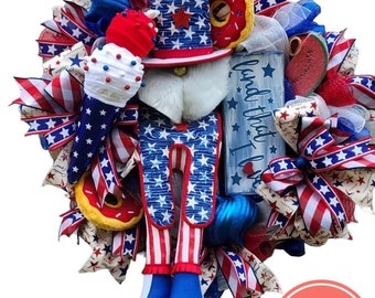 Wreaths for Front Door Patriotic, Patriotic Wreath, July 4 Wreath, Summer Wreaths, Uncle Sam Wreath, Uncle Sam Decor, Independence Day