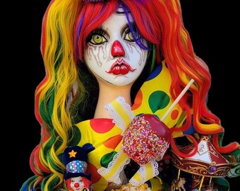 Handpainted Mannequin, Clown Mannequin, Clown Wreath, Clown Decor, Clown Centerpiece, Carnival Party, Party Idea