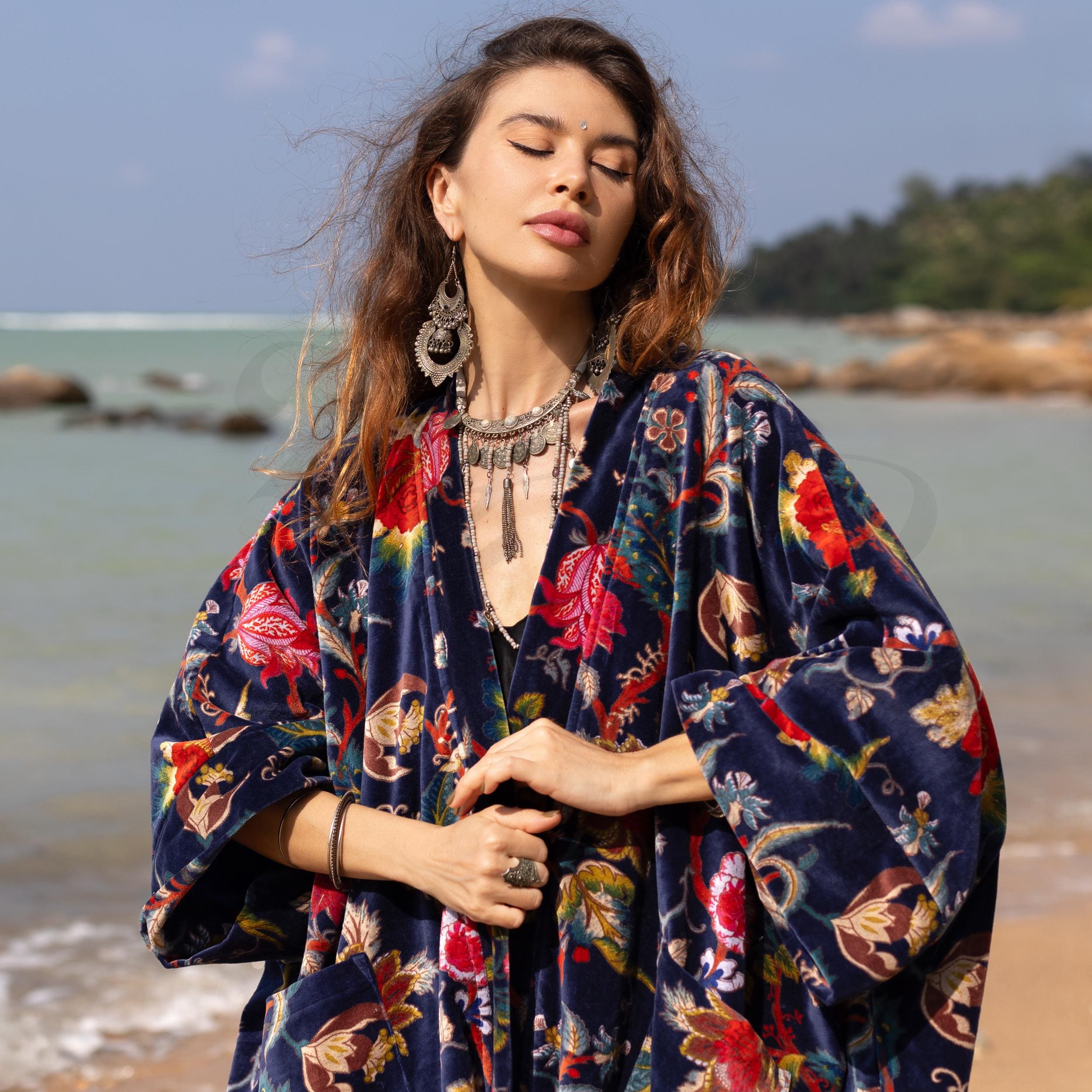 特価商品  Duster Kimono Velvet Size Plus Luxurious – Sapphire Venetian トップス