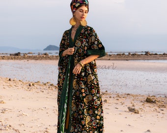 Misty Enchantment Long Velvet Kimono Duster Coat - One Plus Size Luxury for Special Events