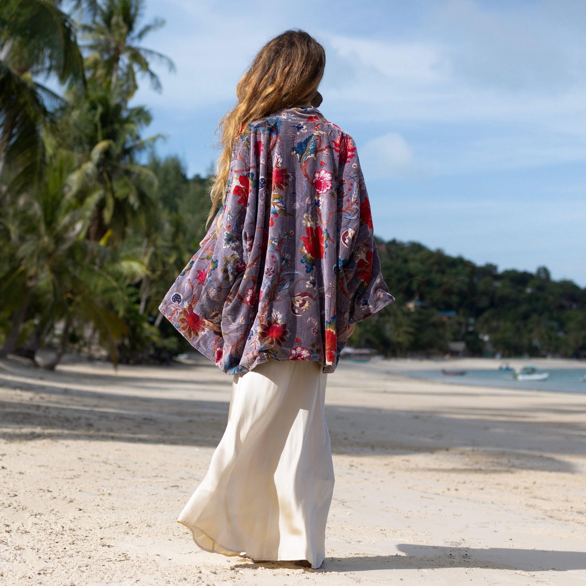 Luxury Velvet Robe Kimono Jacket – Boho Chic Floral Layer Luxury Velvet Robe Kimono Jacket – Boho Chic Floral Layer