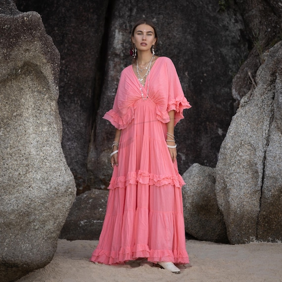 Coral Sunrise Boho Wedding Dress: Plus Size Cotton Maxi Gown - Beata - Etsy Israel Coral Sunrise Boho Wedding Dress: Plus Size Cotton Maxi Gown - Beata - Etsy Israel