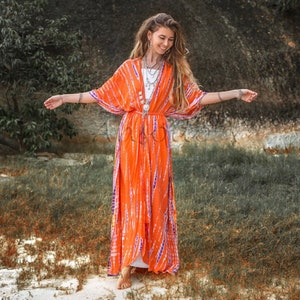 Reina Hand Tiedye Boho Rayon Tie Dye Maxi Dashi Kimono Duster Cardigan One Size Fits XL 1X…Summer Festival Duster Beach Cover up