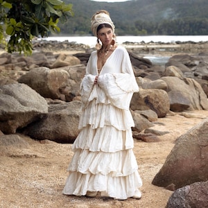 Cotton Boho Kimono Jacket – Plus Size Sandshell Bali Ruffle Duster Coat, Lightweight Handmade Festival Layer for Beach, Wedding, Photoshoot