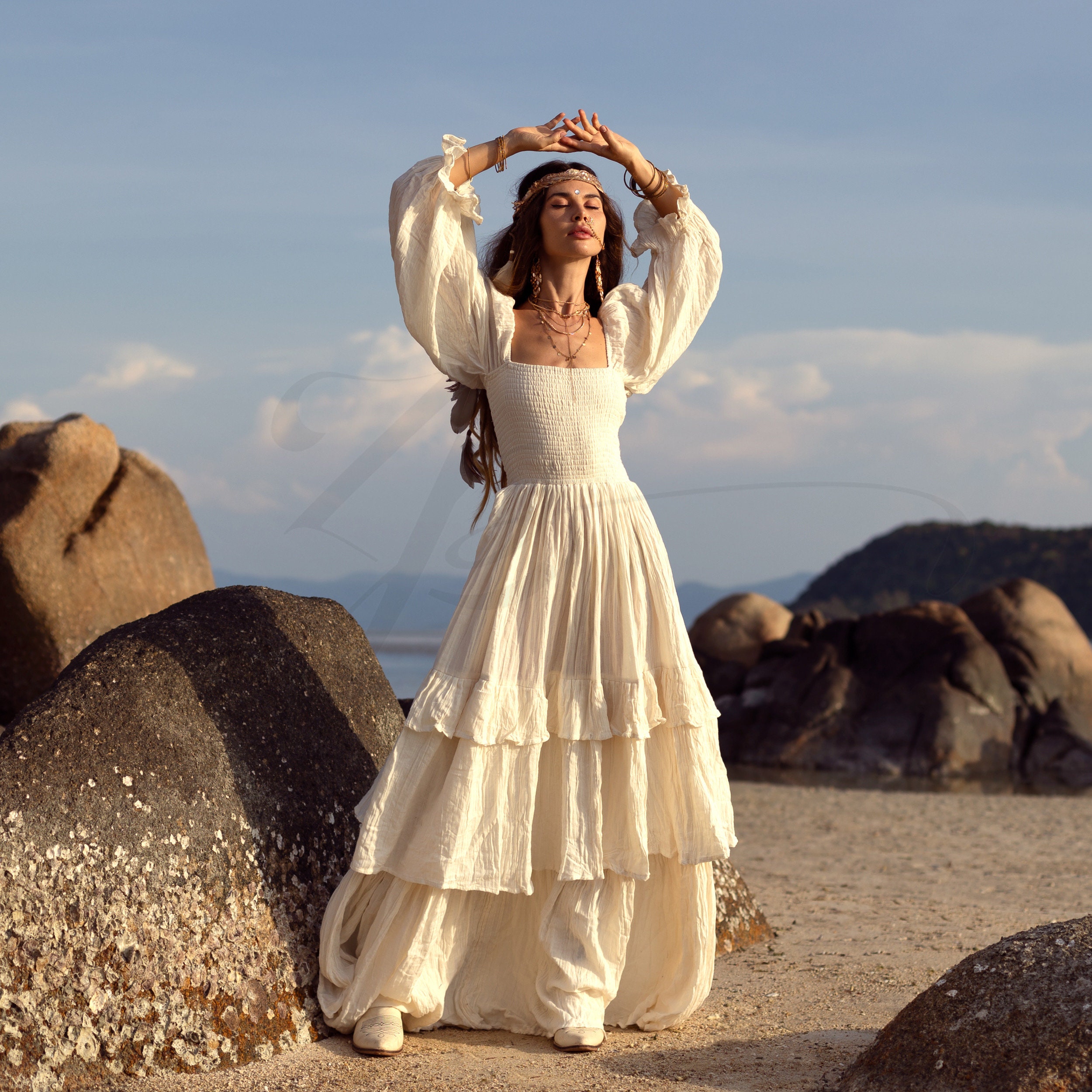tiered boho maxi dress Plus Size Boho Cotton Maxi Dress: Handmade Tiered Ruffle Gown - Isabella