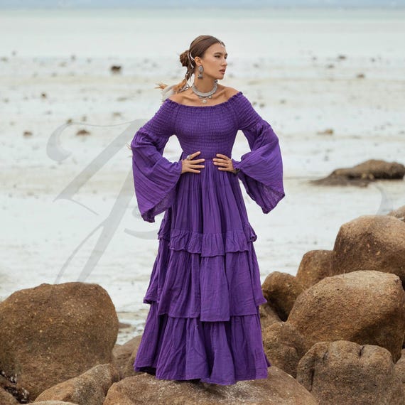Plus Size Cotton Gauze Maxi Dress – Lucia in Royal Amethyst, Boho Beach & Summer Dress