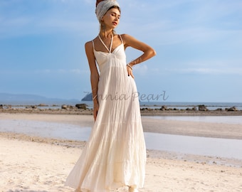 Arani Raw Cotton Maxi Gown | Tiered Boho V-Neck
