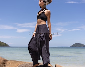 Ira Boho Haremshose - Handgemachte Rohbaumwolle Yoga & Lounging, Light Beach Festival, Unisex Plus Sizes, Besondere Geschenke | ZinniaPerle