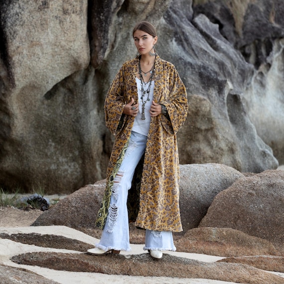 Velvet Kimono Robe: Desert Canopy Floral, Plus Size Boho Duster