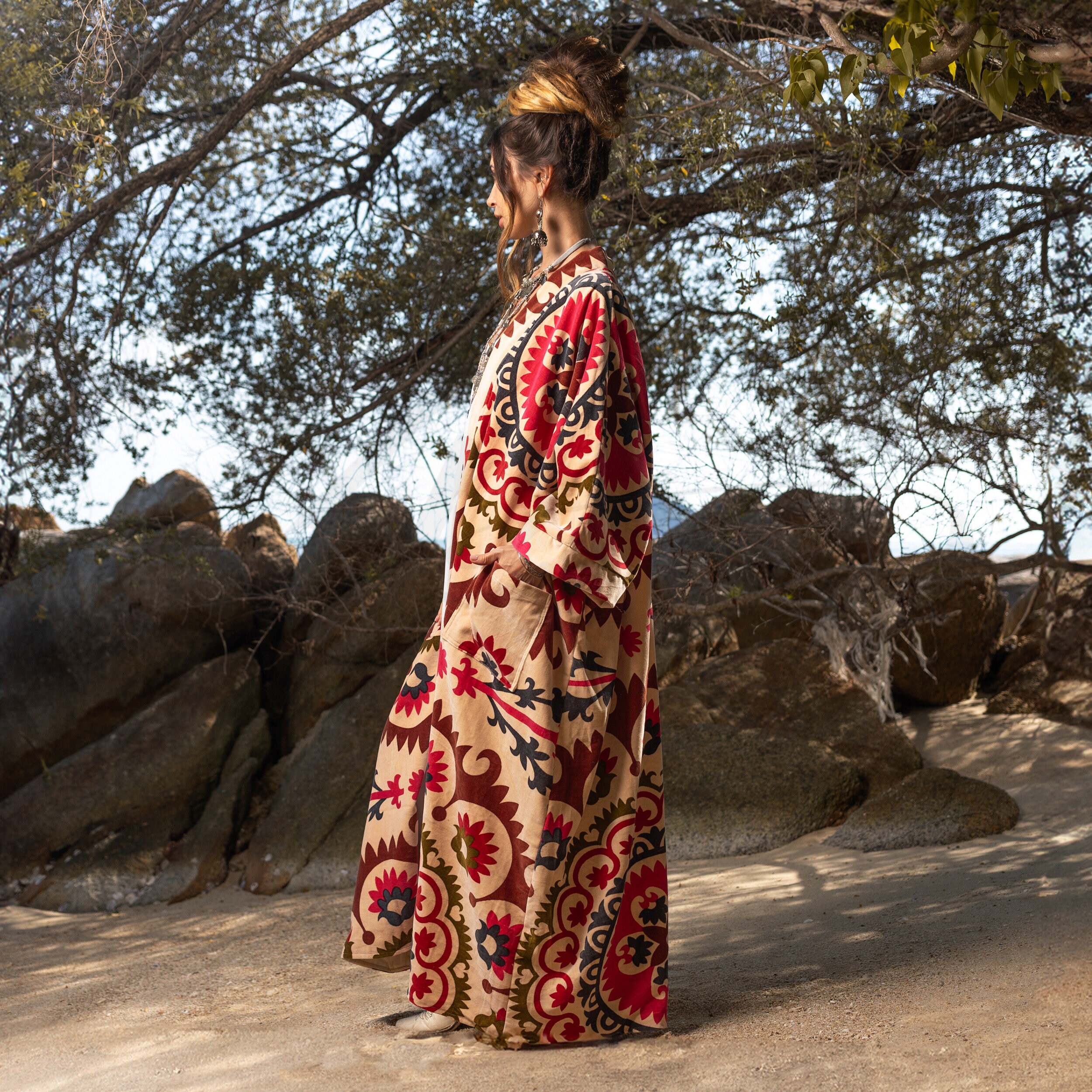 'Floral Fairytale' 100% Cotton Velvet Kimono Robe main image 1