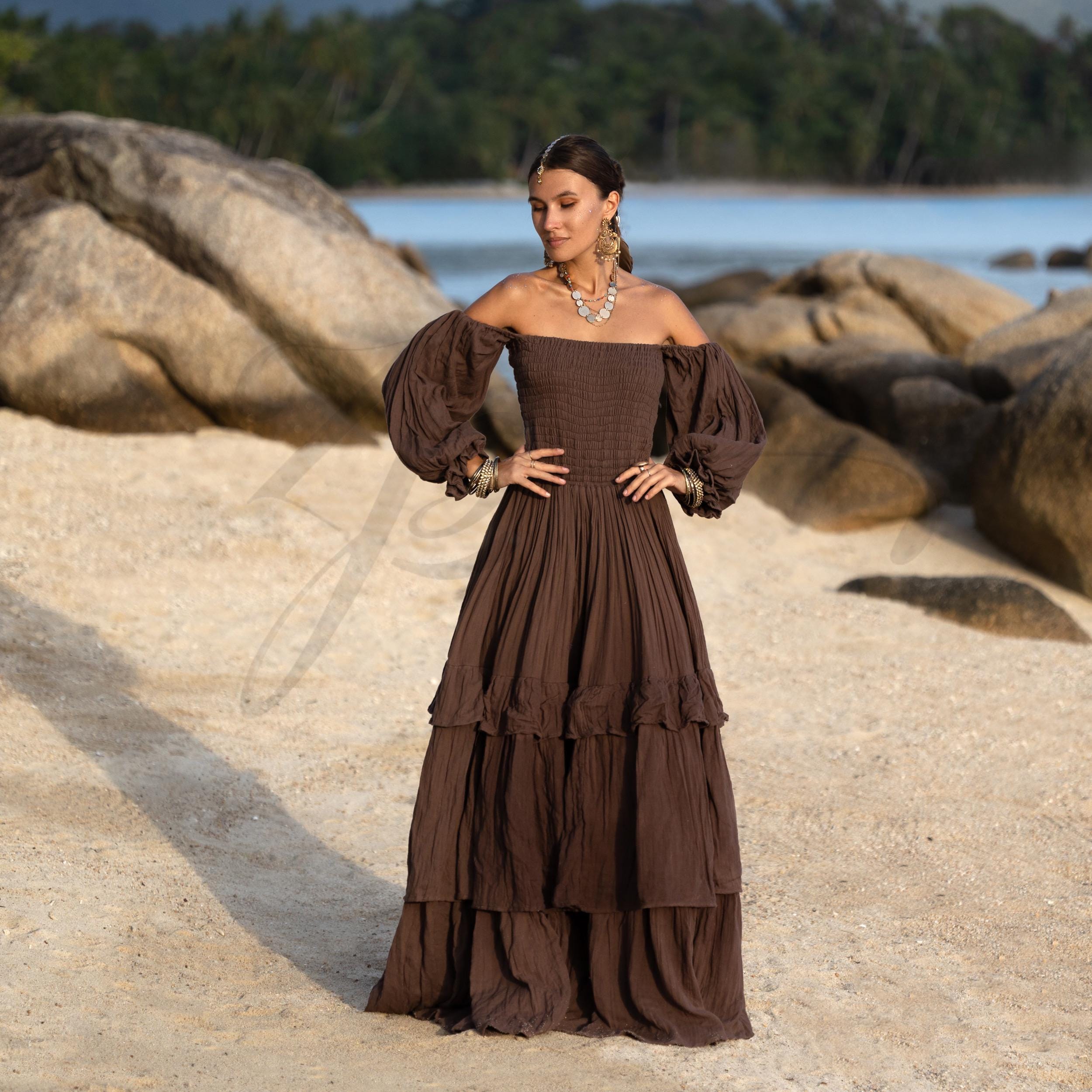 Plus Size Boho Cotton Maxi Dress  Cocoa Drift Tiered Ruffle Gown |  Isabella by Zinniapearl - Etsy Israel