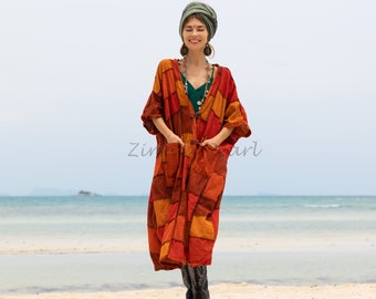 Catori Handcrafted Plus Size Cotton Patchwork Kimono - A Maxi Duster of Bohemian Elegance