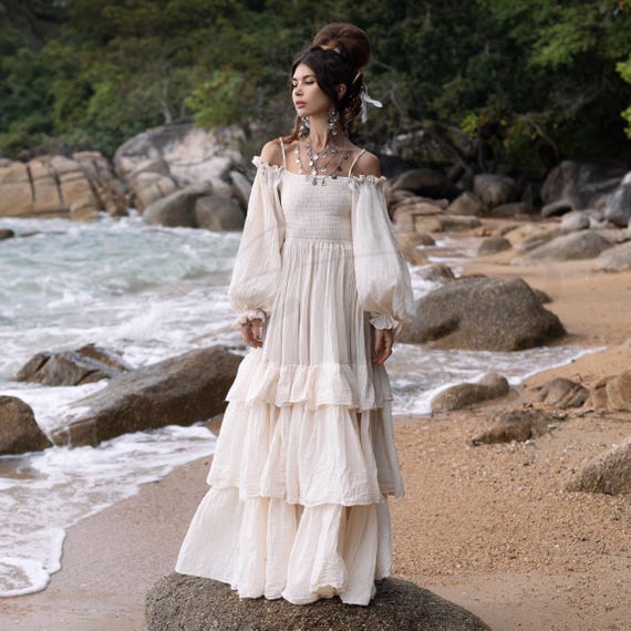 flowy rustic wedding dresses Chiffon A-line Short Sleeves Boho Wedding Dresses, Lace Wedding Gown, MW838 main image 1