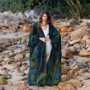 Emerald Sky Patchwork Kimono Morgonrock: Boho Bomulls Dusterkappa - Imperial