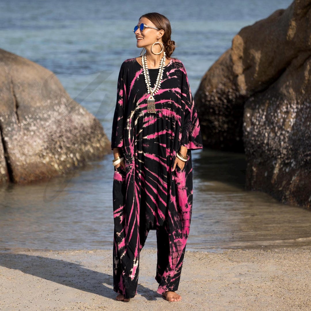 Plus Size Tie-dye Jumpsuit: Boho Harem Romper - Ravenberry Crush