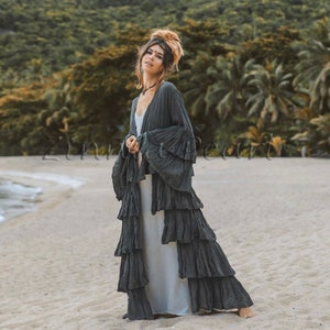 Bali Kimono - Plus Size Boho Ruffles, Festival & Wedding Outfit, Resort Beach Wear| Zinnia Pearl