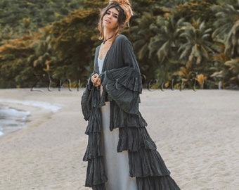Bali Kimono - Plus Size Boho Ruffles, Festival & Wedding Outfit, Resort Beach Wear| Zinnia Pearl