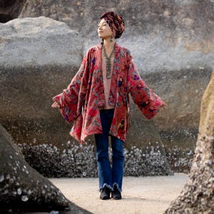 Velvet Kimono Jacket: Wild Nightingale Floral Coat - Mei
