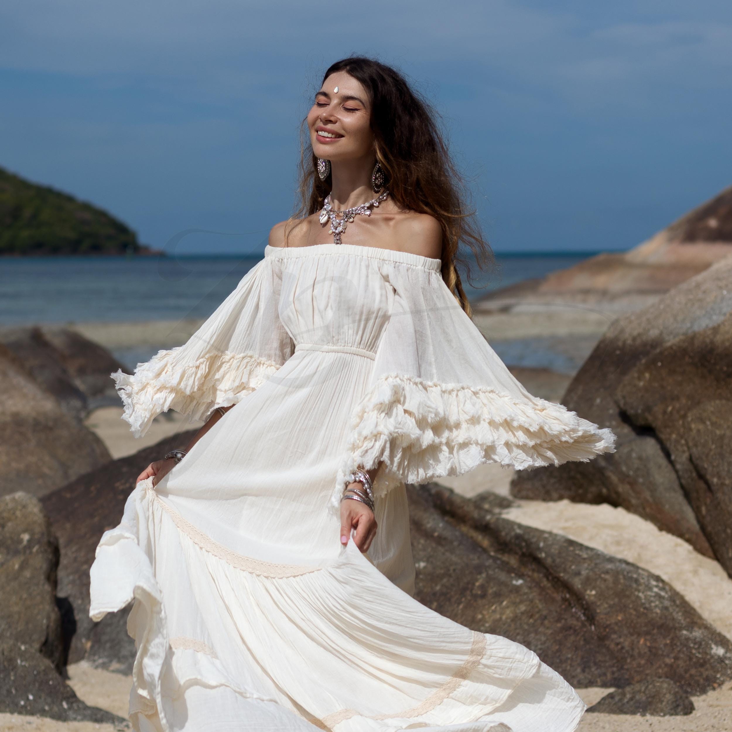 chinese dress ladies Cream Off Shoulder Ruffle Tiered Maxi Dress – PinkBlush main image 1