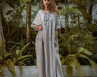 Plus Size Maternity Kaftan Dress: Golden Mist Rayon Boho Gown
