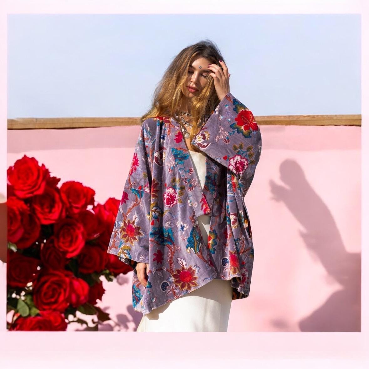 Luxury Velvet Robe Kimono Jacket – Boho Chic Floral Layer Luxury Velvet Robe Kimono Jacket – Boho Chic Floral Layer