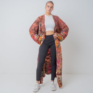Plus Size Hand Tie-Dye Kimono Duster: Boho Festival Cotton Cardigan - Yuma
