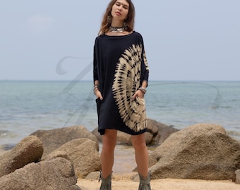 Galaxy Tie Dye Tunic Top: Oversized Cotton Boho Mini Dress