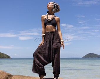 Ira Boho Haremshose - Handgemachte Rohbaumwolle Yoga & Lounging, Light Beach Festival, Unisex Plus Sizes, Besondere Geschenke | ZinniaPerle