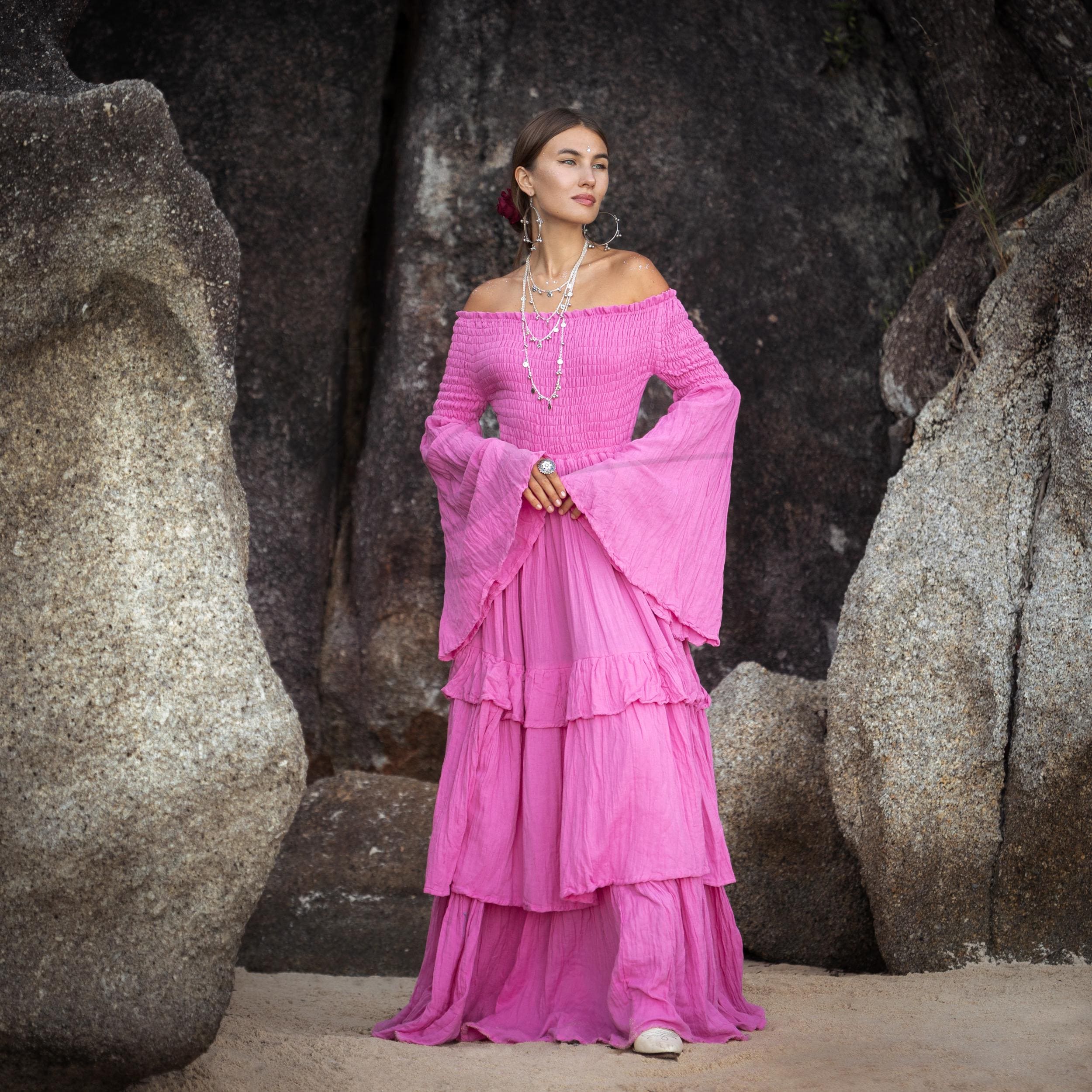 chinese dress ladies Pink Grecian Goddess One Shoulder Prom Formal Evening Dress Medium / Pink