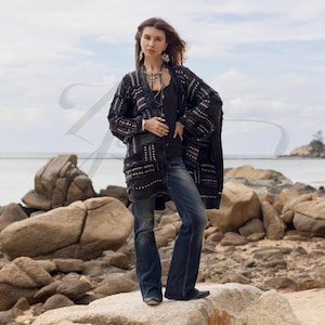 Soft Denim Shashiko Patchwork Kimono | Artisan Embroidered Jacket