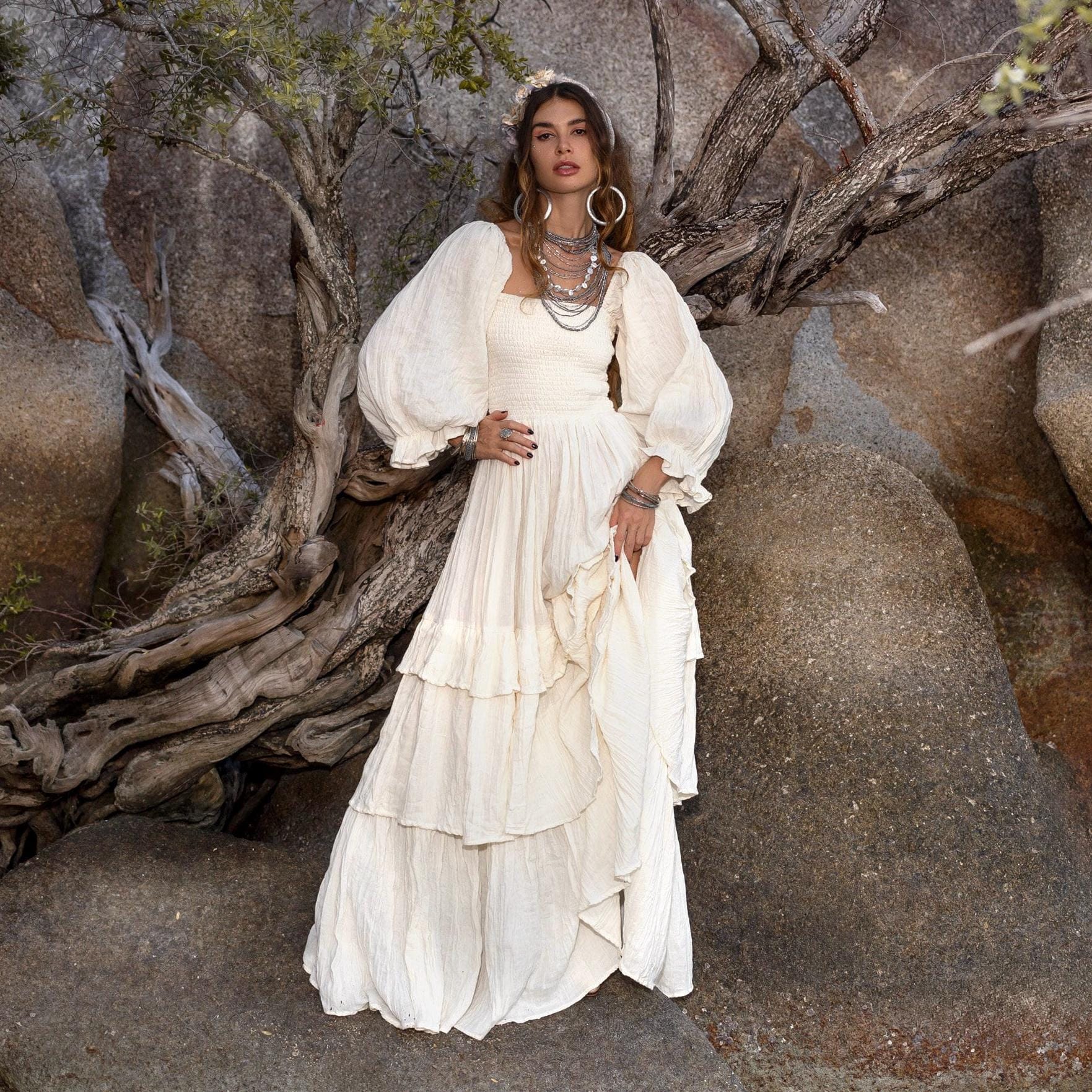 boho tiered maxi dress Satin Floral Tiered Maxi Dress For Women
