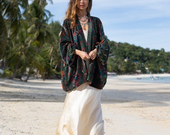 Handcrafted Cotton Velvet Kimono: Boho Chic Jacket, Plus Size - Mei