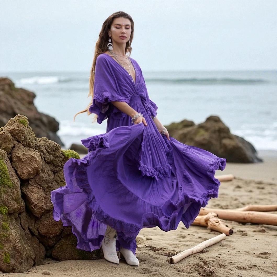 amethyst boho dress Amethyst Lace Kaftan: Boho Destination Wedding Gown - Lunette