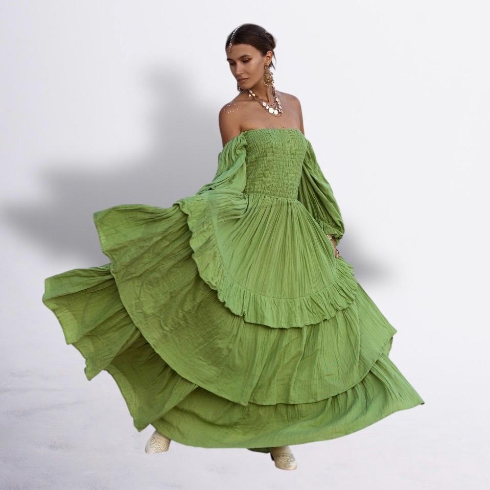 Bohemian off Shoulder Dress | Ethereal Sage Green | Plus Size Rustic ...
