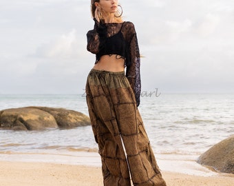 Chesa Patchwork Pants Straight Leg Boho Solid patchwork Festival Women Men S-3X One plus size Cotton special Gift summer beach spring fall