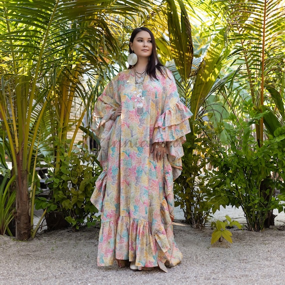 modal silk kaftan dress In love with this modal silk kaftan by @vastrakayaaa with original mirror embroidery