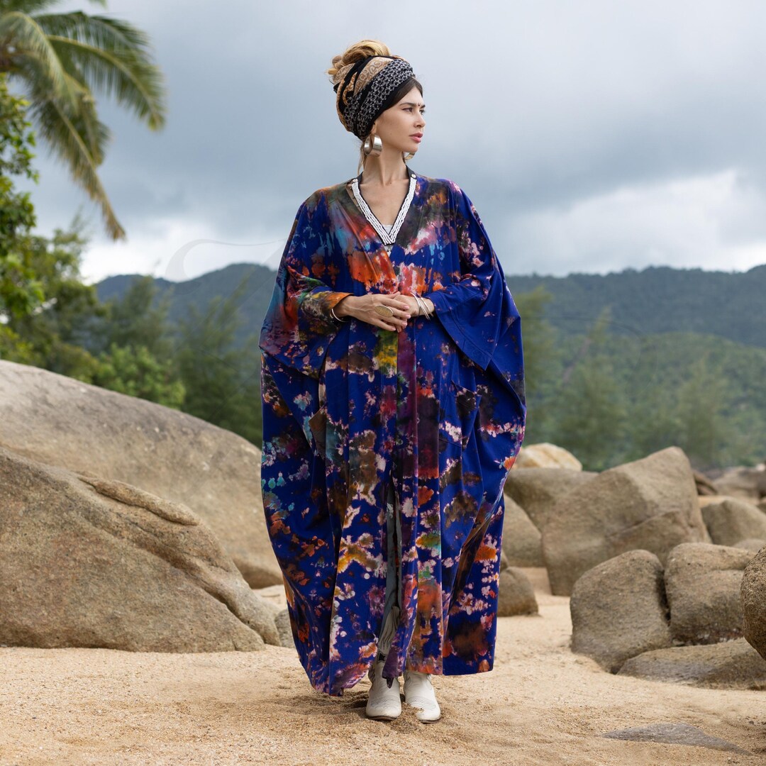 Peace Hope Robe Hand-dyed Tie Dye Kimono Robe: Plus Size Sapphire Peace Sign Boho ...