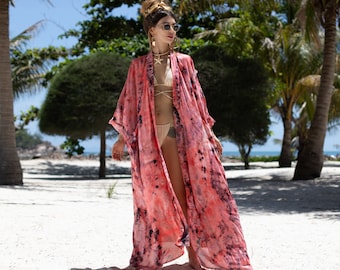 Rainbow Rhapsody Tie-Dye Kimono – Handmade Boho Chic by ZinniaPearl, Vibrant Colors, Inclusive Design, Celebrate Individuality & Elegance