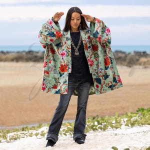 Sakura Garden Velvet Kimono | Reversible Floral Boho Coat & Jacket | Cotton Lined | Mei by ZinniaPearl