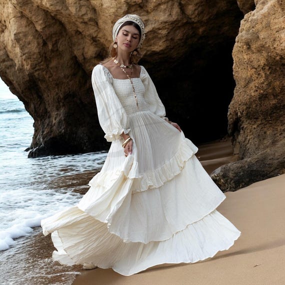 frock and frill bridal maxi dress embellished in white Elastic waist. Frock And Frill Bridal Embellished