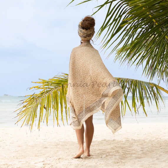 Bichi Sarong Hand Print Beach Cover up Hair Scarf Pareo Head Scarf Elegant Cotton Voile Special Gift New Fashion Wear Summer Special Gift