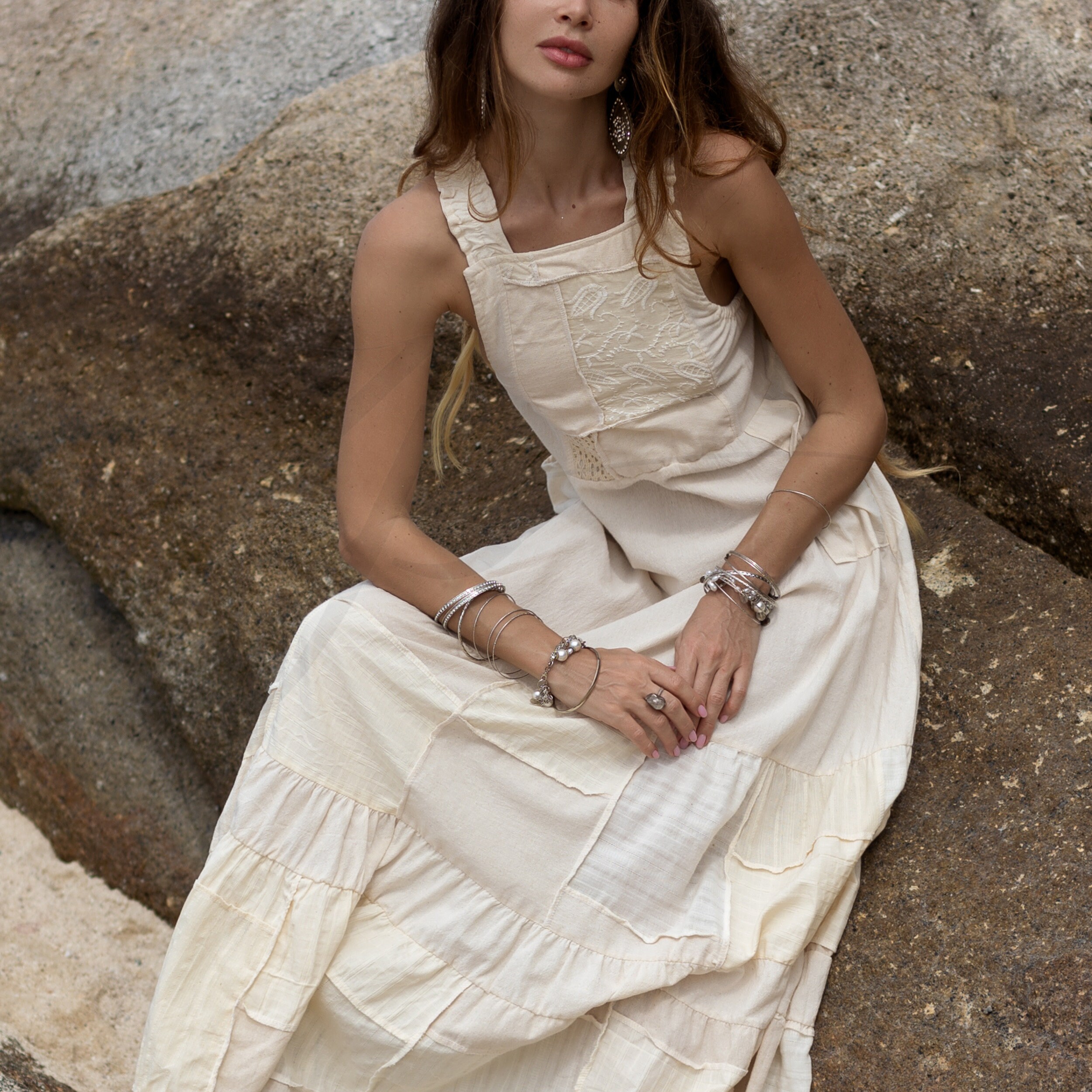 Radiant Reverie: Handcrafted Binsa Patchwork Maxi Apron Dress for  