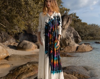 Robe à capuche en jersey de coton teinte à la main : cardigan bohème festival duster - Rêve