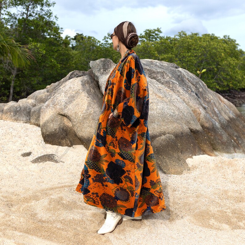Sunfire Robe Plus Size Velvet Kimono Duster – Sunfire Bloom Floral Boho Robe ...