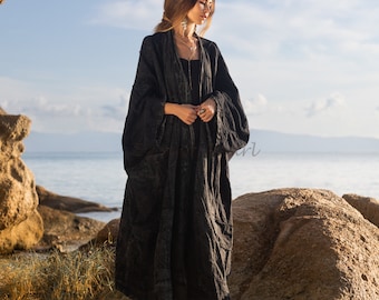 Veda -  Ethereal Splendor - Handcrafted Plus Size Patchwork Kimono Duster - A Vintage-inspired Masterpiece