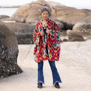 Sangria Ikat Samt Kimono – Plus Size Boho Duster Jacke | Mei von ZinniaPearl